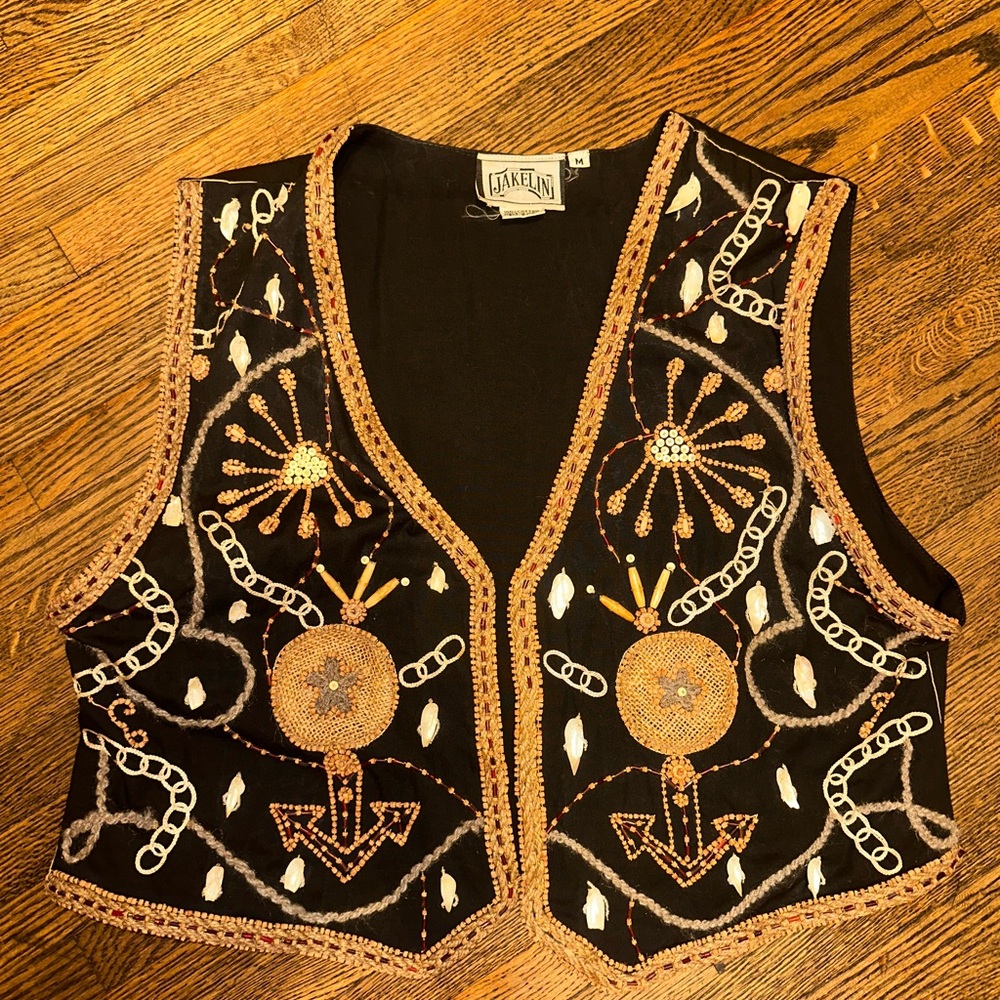 Jakelin India Hand Beaded Vest Black Cotton Unique Tribal